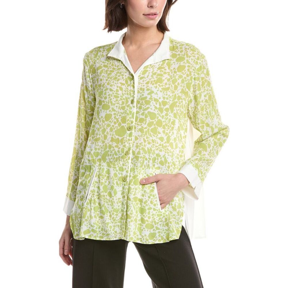 Lemon Grass Womens  Flip Collar Button Down Blouse, Green